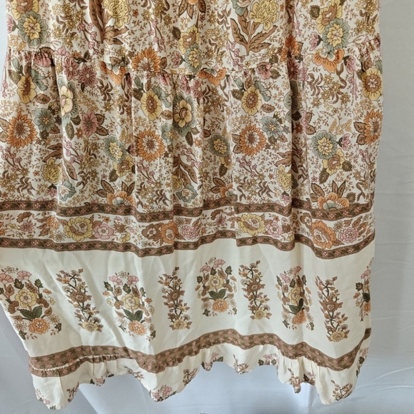 Anthropologie Kindred Shirred Puff Sleeves Midi Dress In Cream Floral Print Sz S - Picture 6 of 9